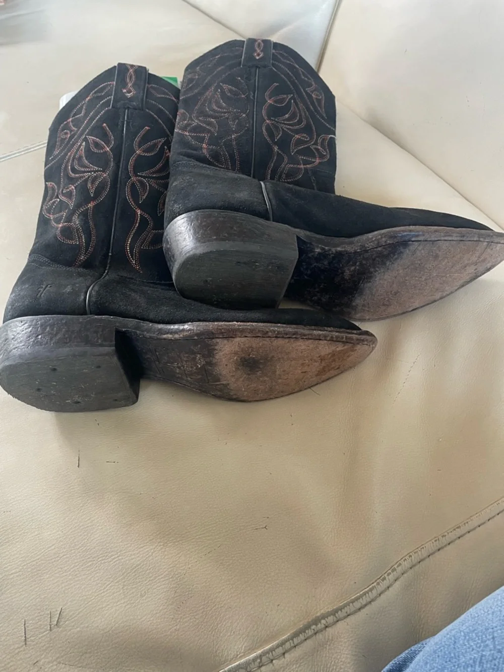 Frye “Daisy Duke” Black Suede Western Embroidered Flame Style Western Boots - Picture 6 of 14